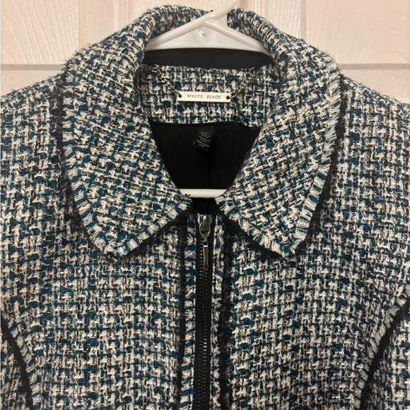 Elegant Women's Tweed Blazer - Black and White - Picture 5 of 9